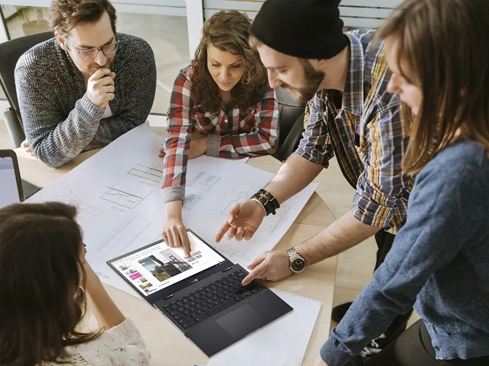 A work team in discussion