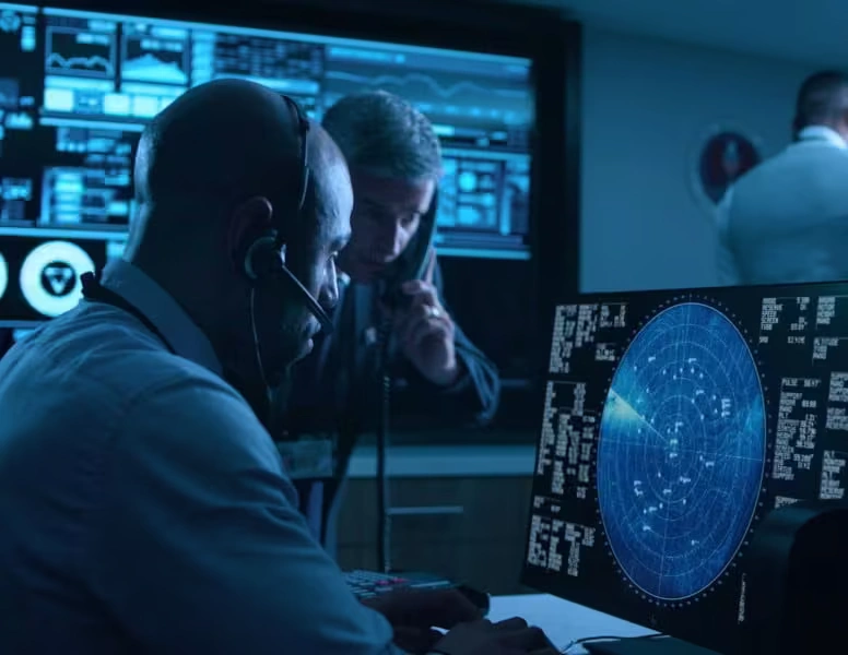 A military personnel using a radar