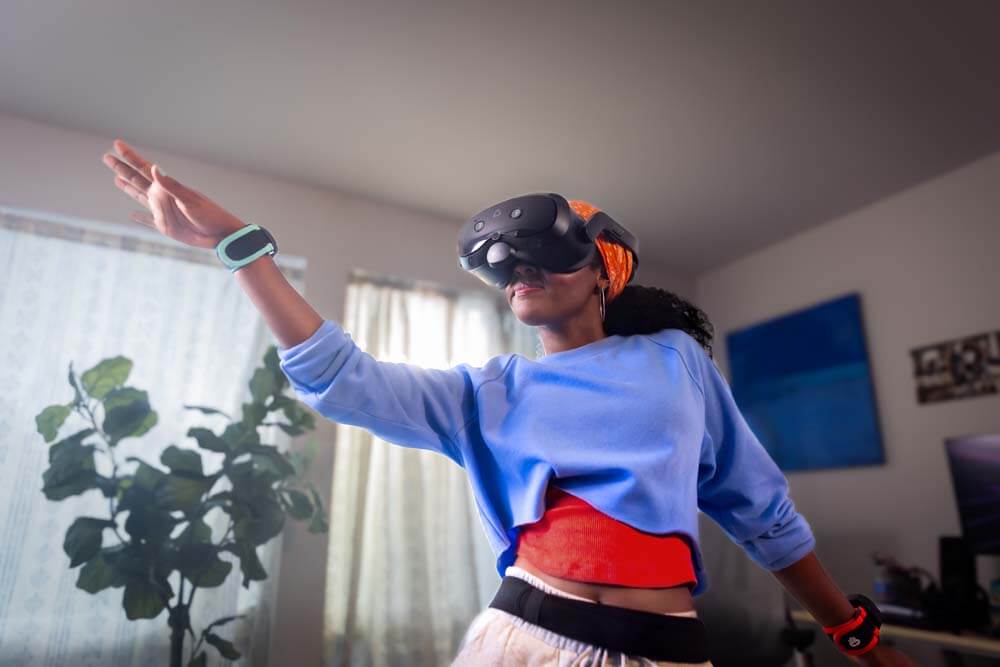 A girl using a HTC Vive Focus Vision headset
