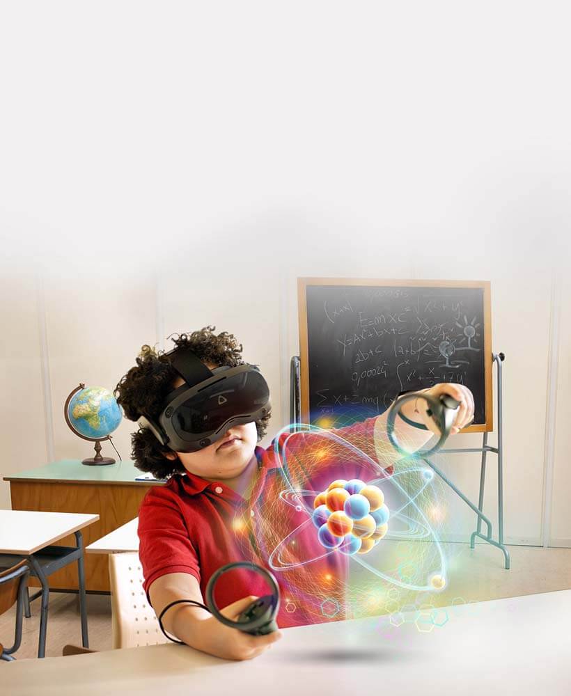 A child using a HTC Vive Focus 3 headset