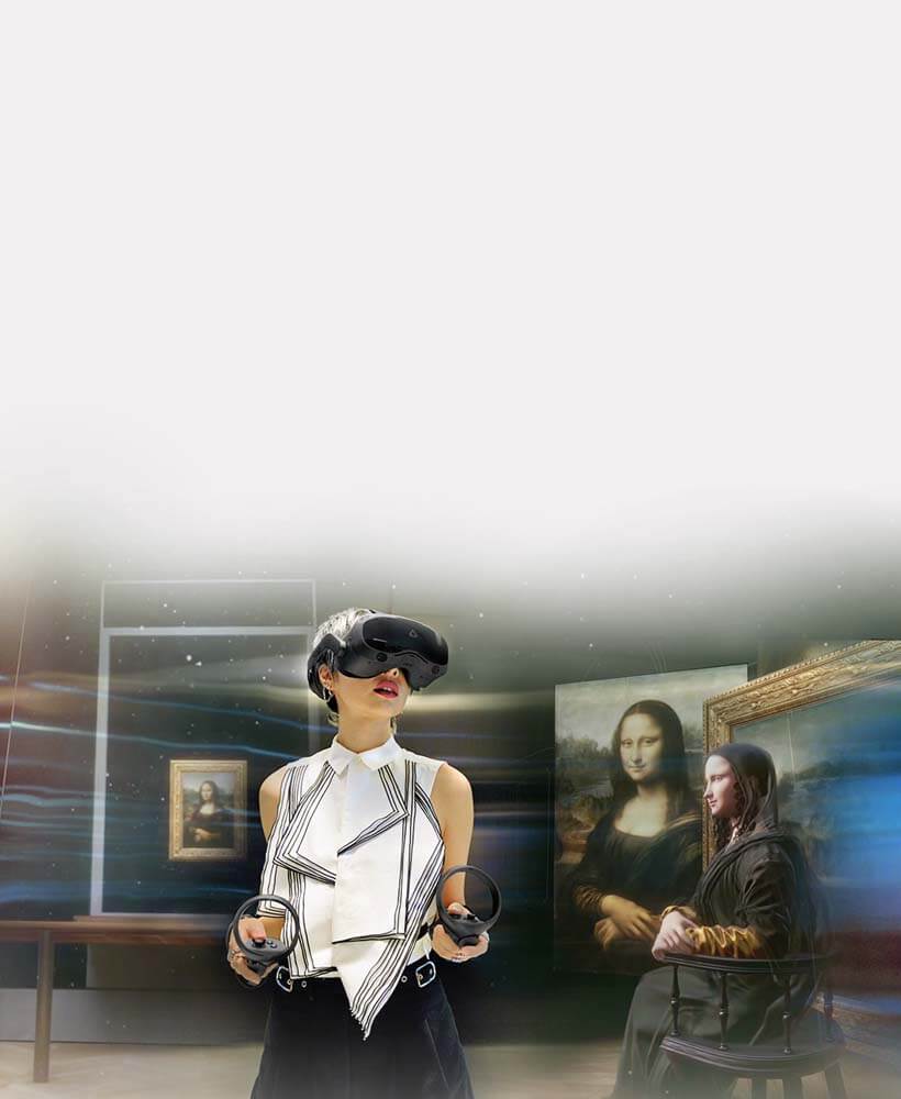 A woman using a HTC Vive Focus 3 headset