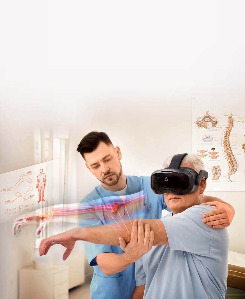 A man using a HTC Vive Focus 3 headset