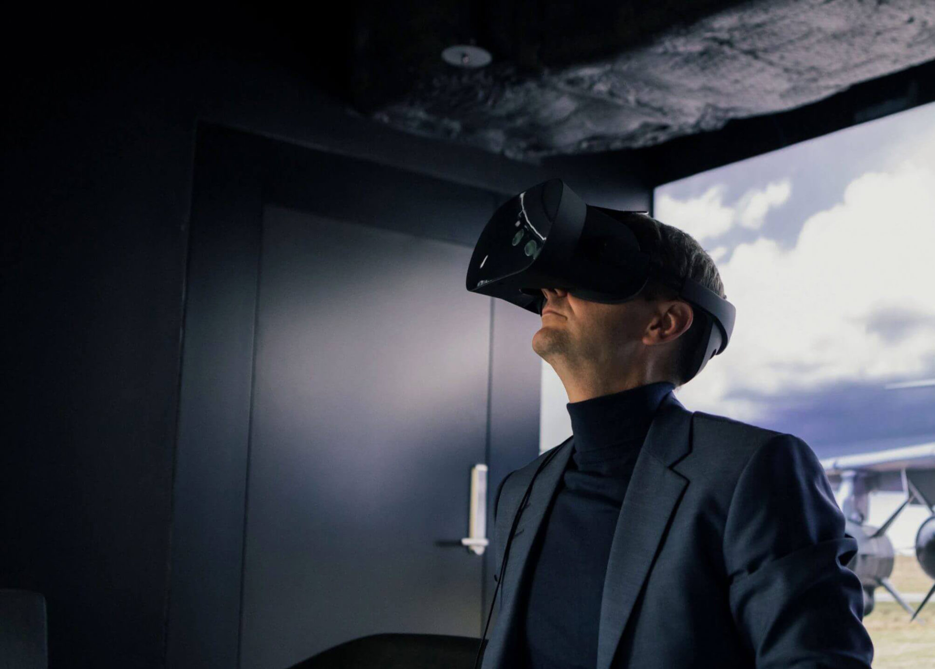A person using a Varjo virtual reality headset
