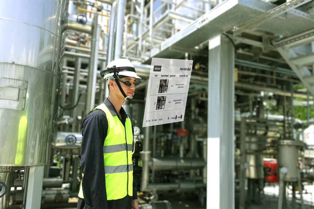 An engineer using a Realwear headset
