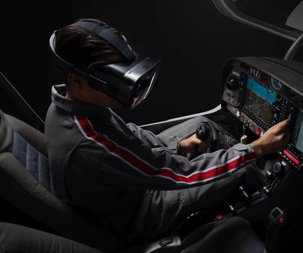 A Varjo virtual reality headset being used