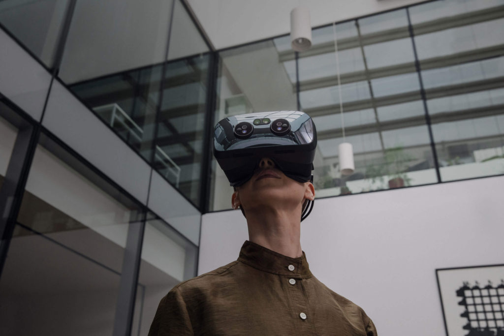 A person using a Varjo virtual reality headset