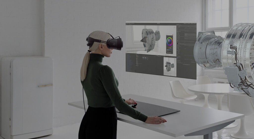 A woman using a Varjo VR headset