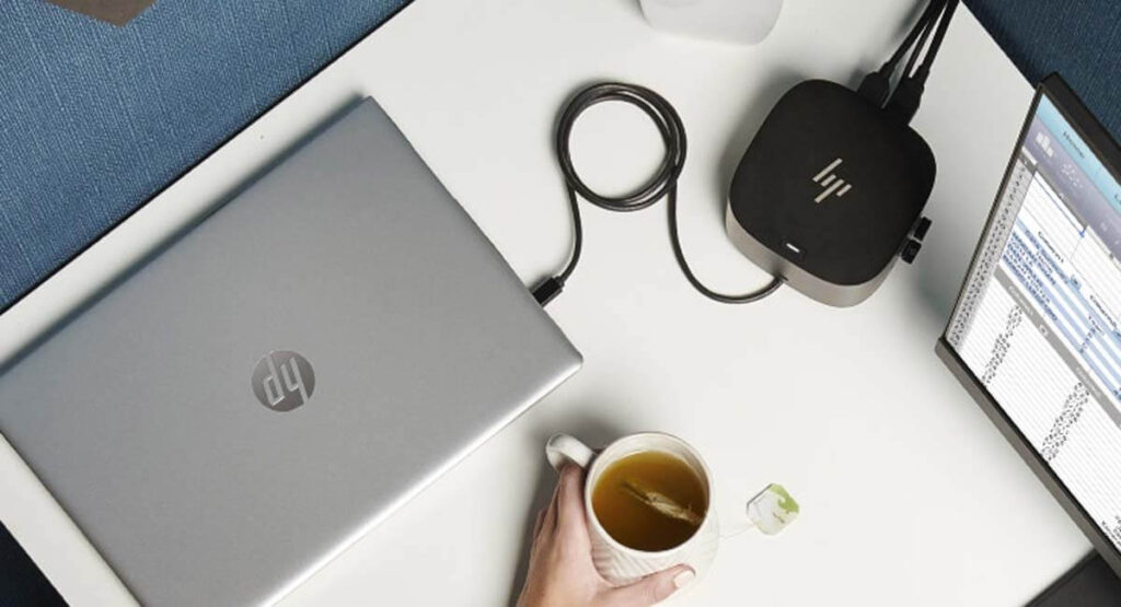 A laptop on a desk