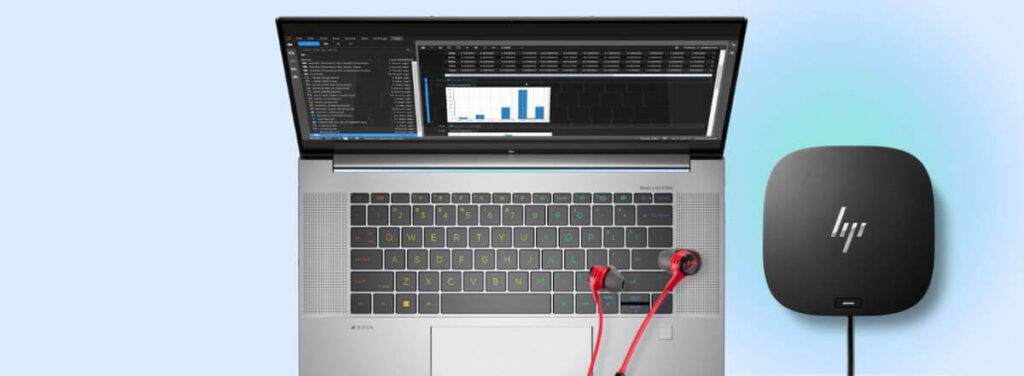 A laptop and docking station