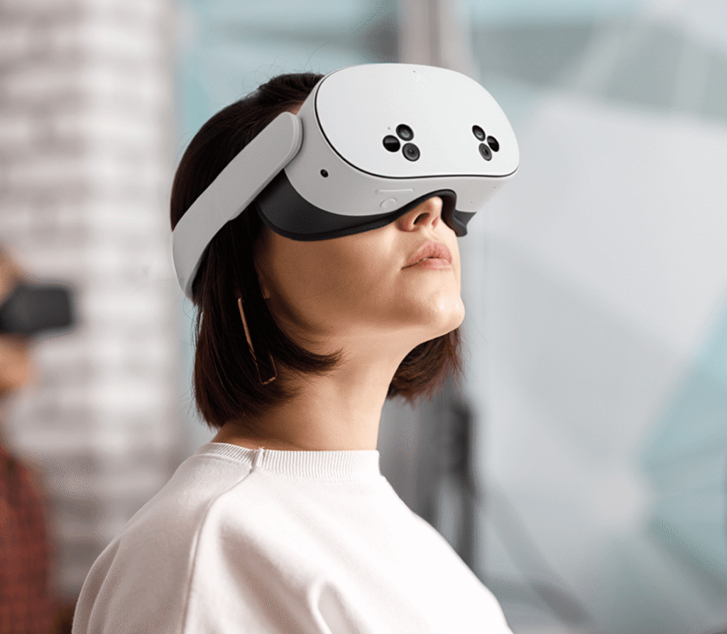A lady using a headset
