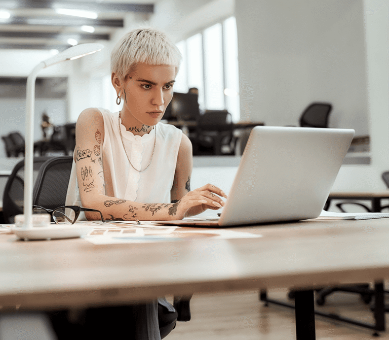 A lady using a laptop